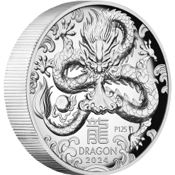 2024 year of the dragon 1oz. 9999 silver proof high relief coin - lunar series iii