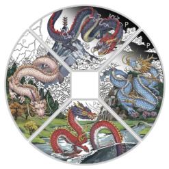 2024 Year of the Dragon Quadrant 1oz .9999 Silver Proof Four Coin Set